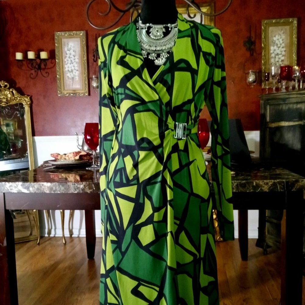 Green jewel toned dress,  Wrap around